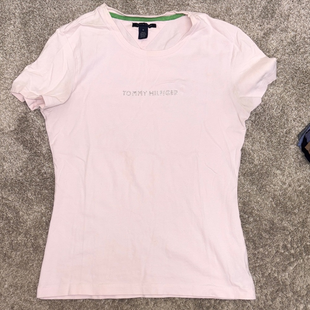 Tommy Hilfiger Light Pink Embellished Logo Short Sleeve Tee